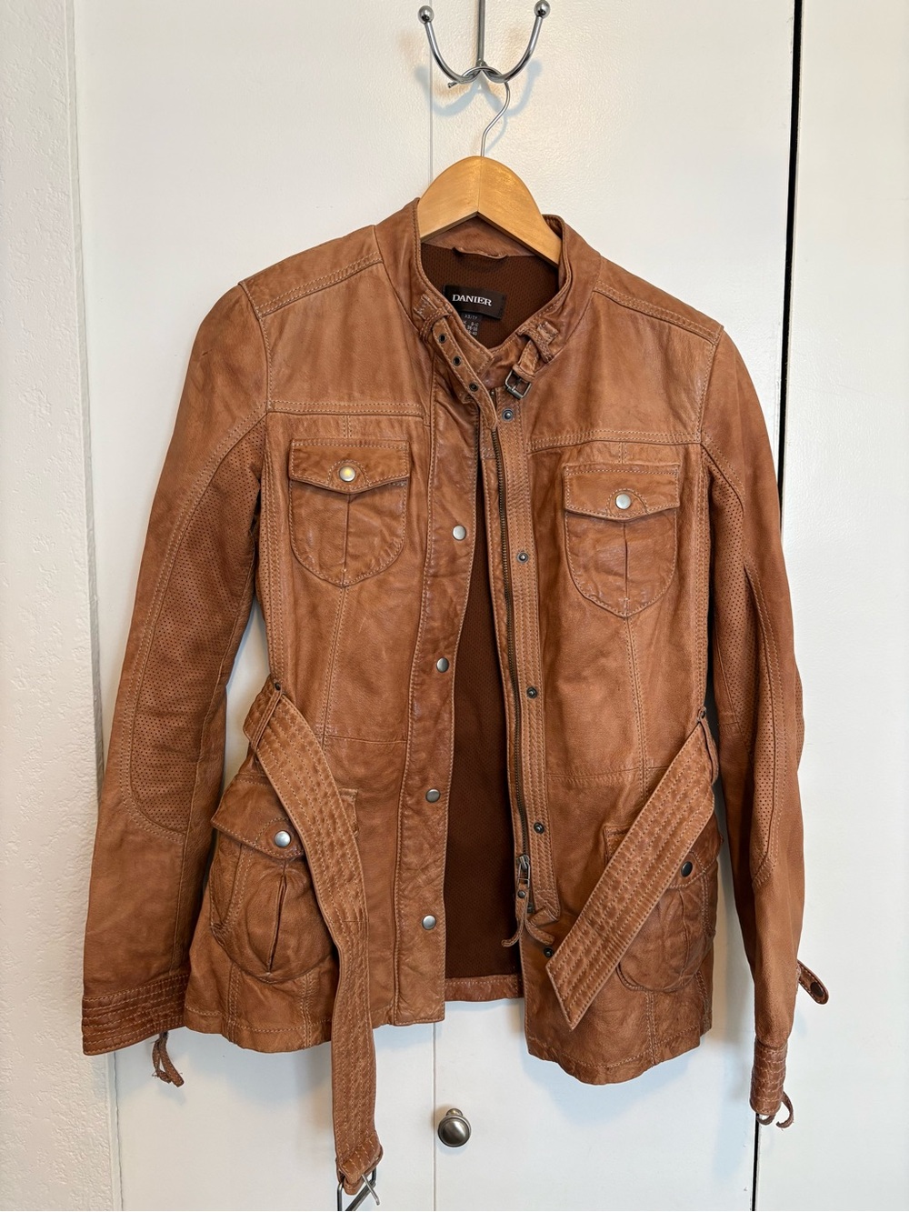Danier Cognac Brown Leather Belted Jacket - Women's